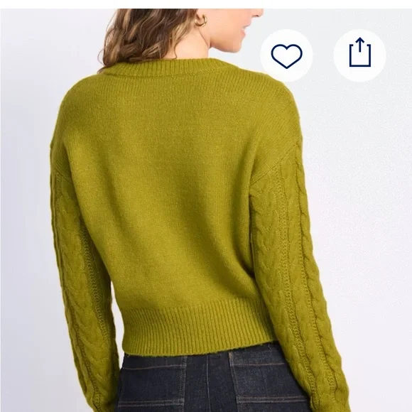 Stitch Fix Cable Knit Cardigan Sweater - Grass Green Small Petite - Picture 2 of 4